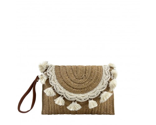 Bolso Cartera Sobre Rafia De Mano Y Hombro Borla